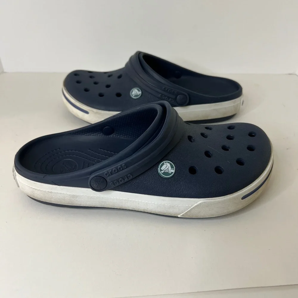 Crocs Crocband Navy Blue White Mens 7 Womens 9 Sporty‎ Clog Sandals 11016